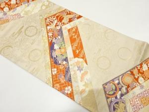 アンティーク　鳳凰に花・古典柄織り出し袋帯（材料）